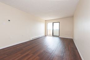 Guelph apartment for rent - Empty room with wooden floor and sliding glass door.