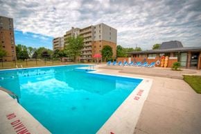 London apartment for rent - A swimming pool with a "NO DIVING" sign on the side.