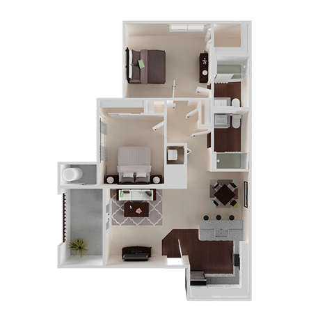 Floor plan for 2 beds, 2 baths, 966 sqft