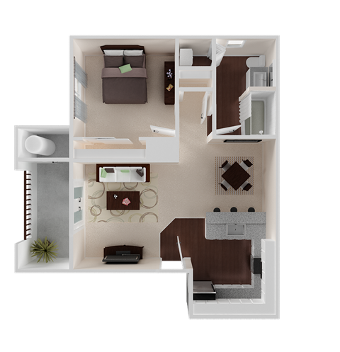 Floor plan for 1 bed, 1 bath, 670 sqft