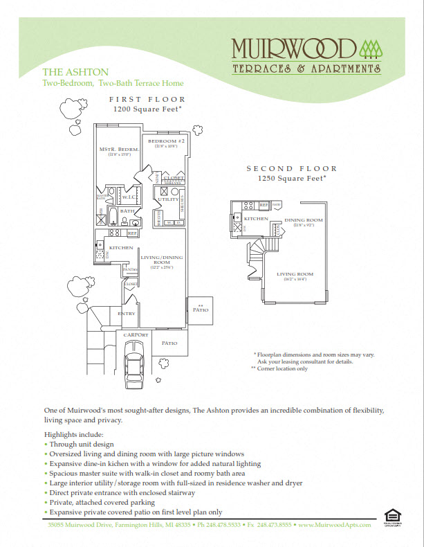 Floor plan for 2 beds, 2 baths, 1250 sqft