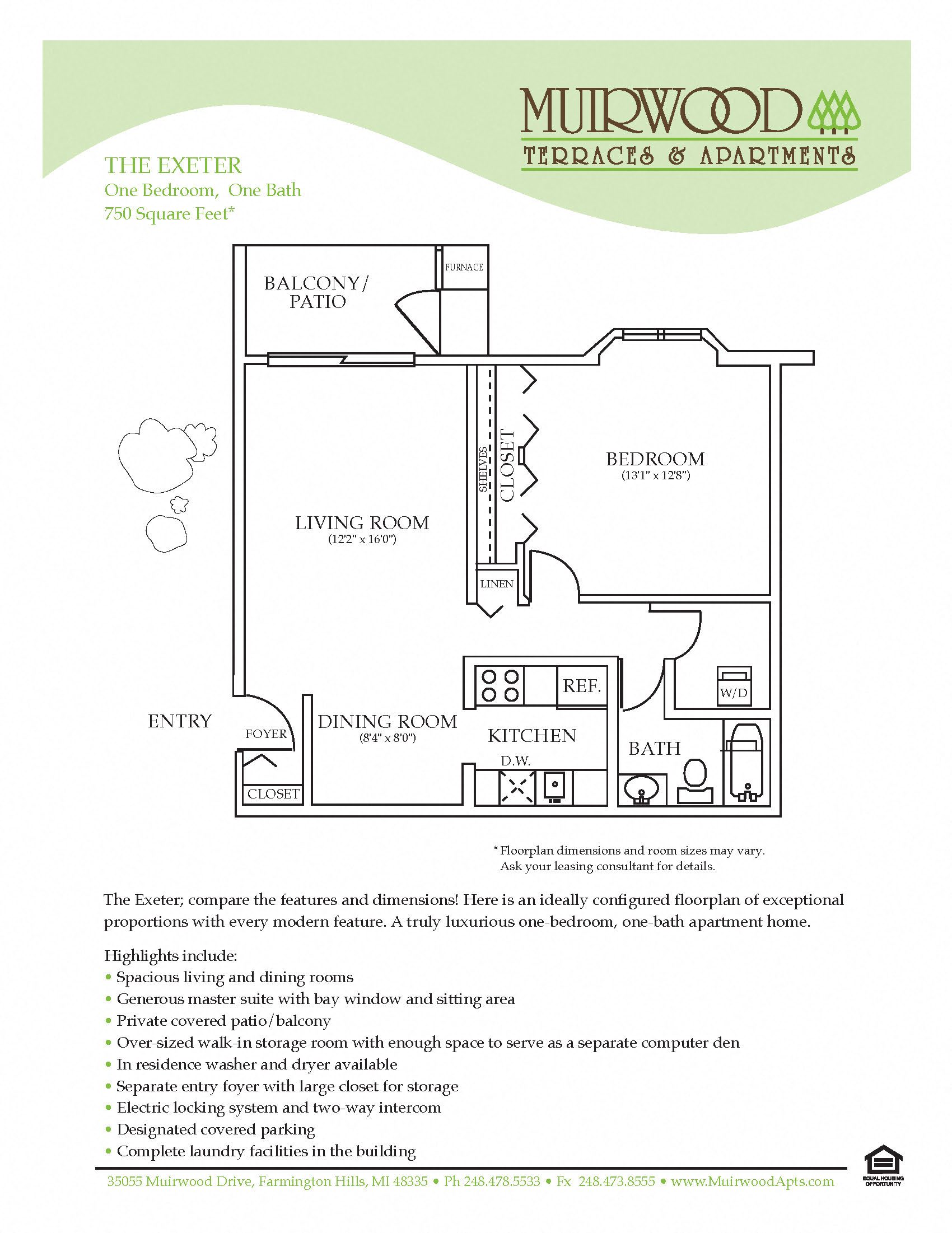 Floor plan for 1 bed, 1 bath, 725 sqft