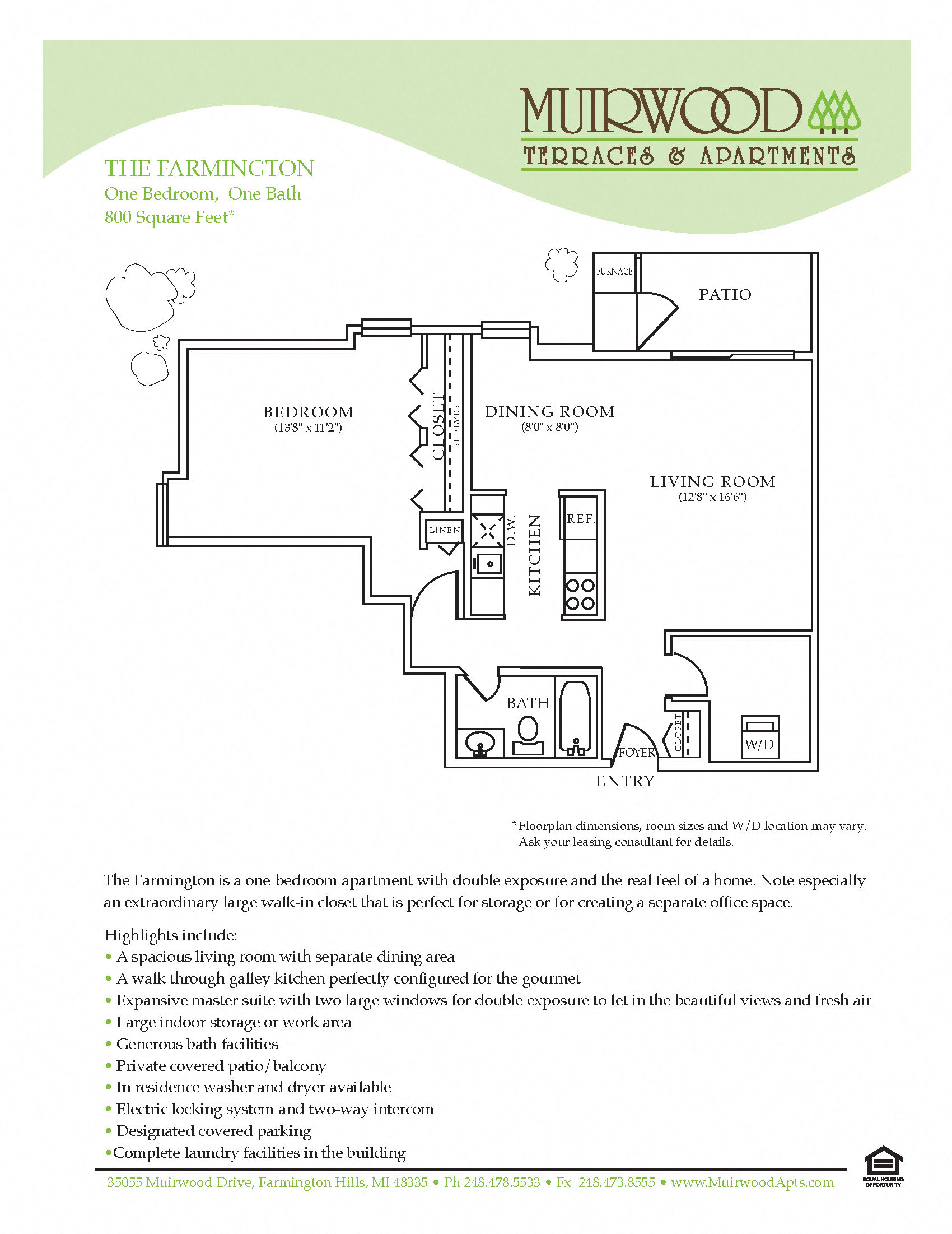 Floor plan for 1 bed, 1 bath, 780 sqft