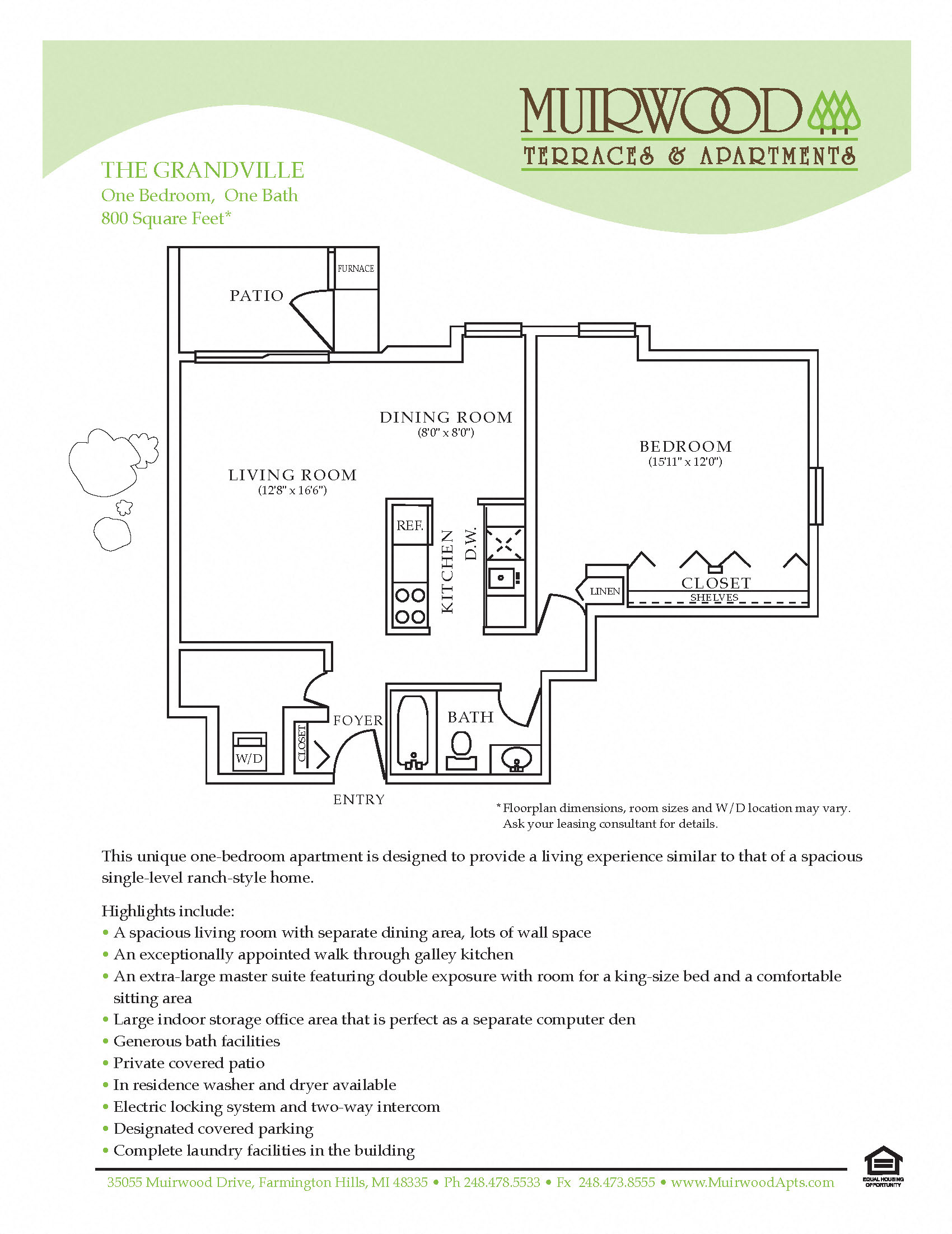 Floor plan for 1 bed, 1 bath, 785 sqft