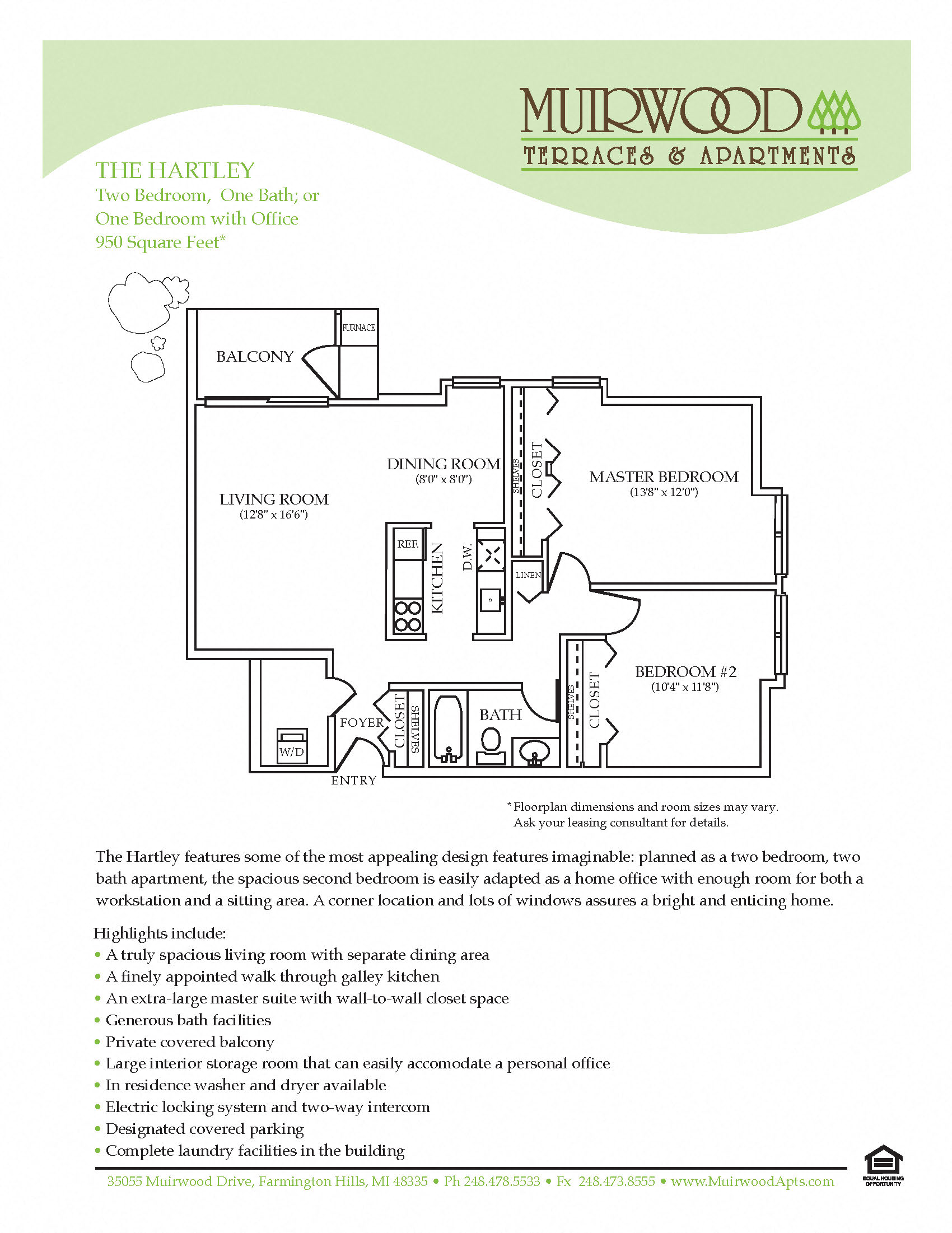 Floor plan for 2 beds, 1 bath, 915 sqft