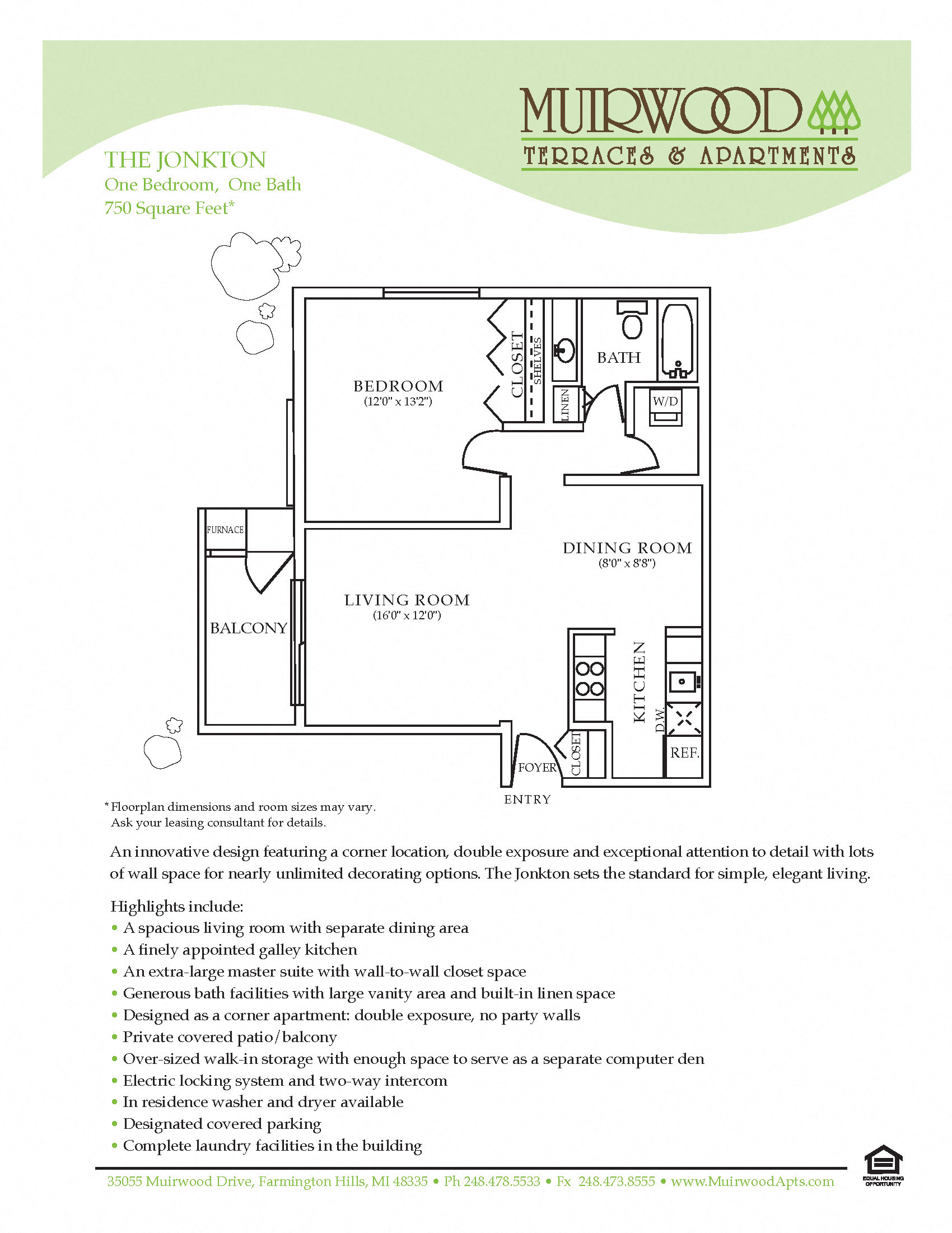 Floor plan for 1 bed, 1 bath, 700 sqft