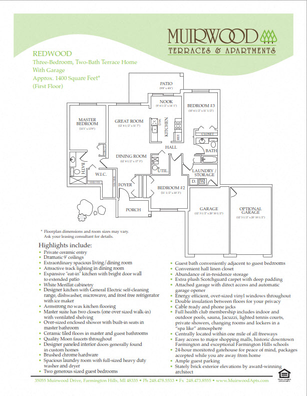Floor plan for 3 beds, 2 baths, 1373 sqft