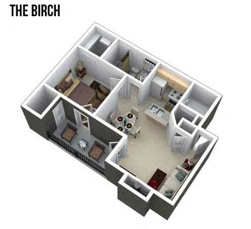 Floor plan for 1 bed, 1 bath, 797 sqft