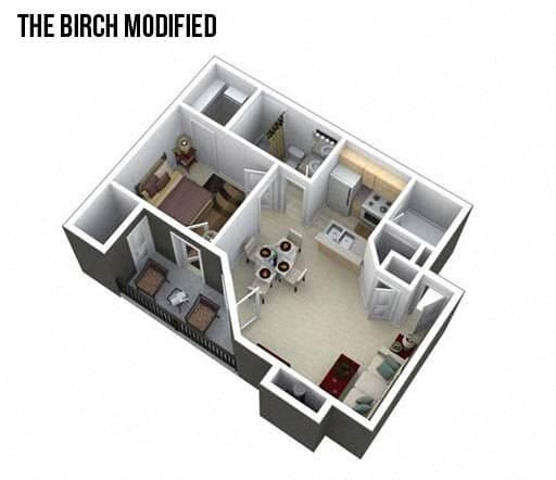 Floor plan for 1 bed, 1 bath, 806 sqft