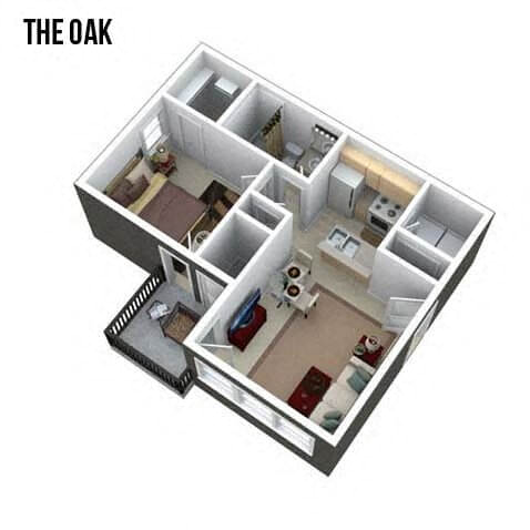 Floor plan for 1 bed, 1 bath, 688 sqft
