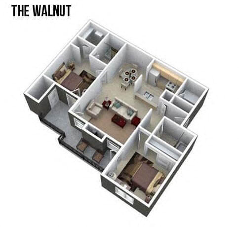 Floor plan for 2 beds, 2 baths, 1145 sqft