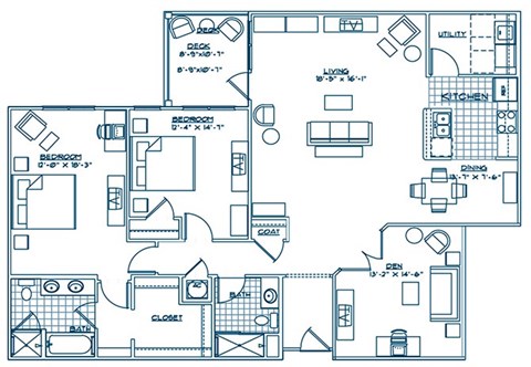 Floor plan for 2 beds, 2 baths, 1695 sqft