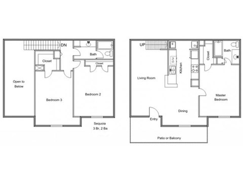 Floor plan for 3 beds, 2 baths, 1230 sqft