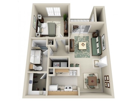 Floor plan for 1 bed, 1 bath, 795 sqft