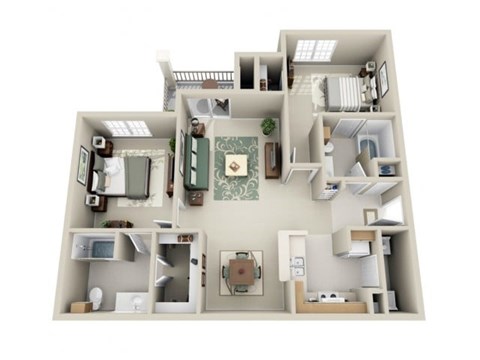 Floor plan for 2 beds, 2 baths, 1081 sqft