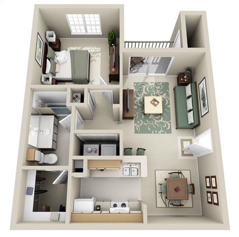 Floor plan for 1 bed, 1 bath, 795 sqft
