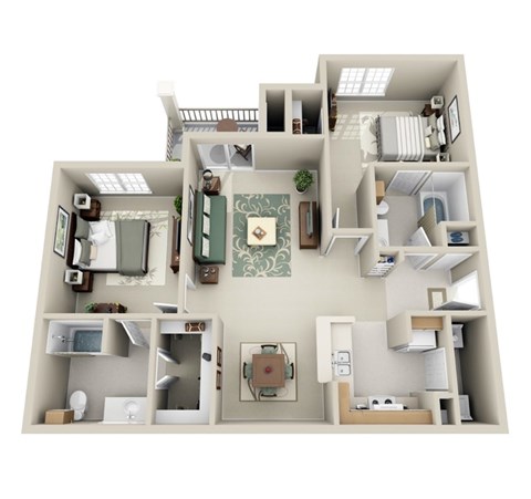 Floor plan for 2 beds, 2 baths, 1081 sqft