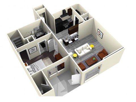 Floor plan for 1 bed, 1 bath, 753 sqft