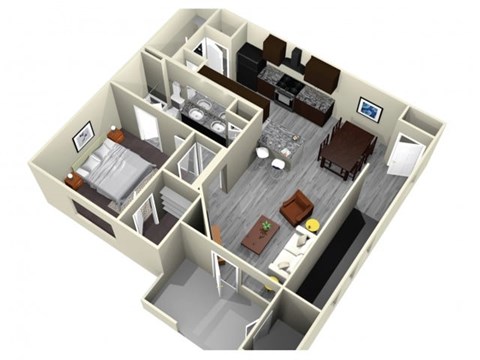 Floor plan for 1 bed, 1 bath, 965 sqft
