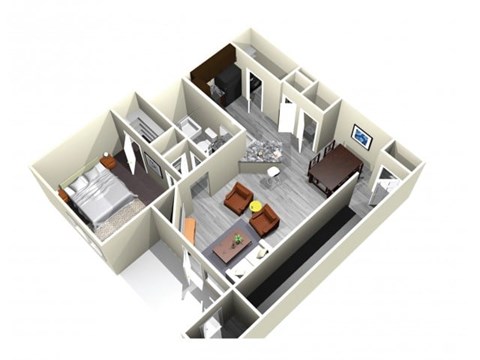Floor plan for 1 bed, 1 bath, 892 sqft