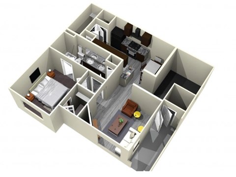 Floor plan for 1 bed, 1 bath, 898 sqft
