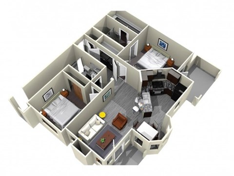 Floor plan for 2 beds, 2 baths, 1095 sqft