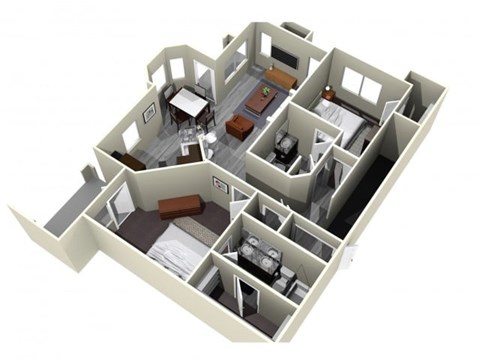 Floor plan for 2 beds, 2 baths, 1201 sqft