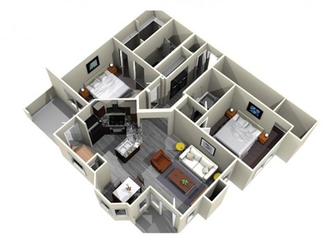 Floor plan for 2 beds, 2 baths, 1291 sqft
