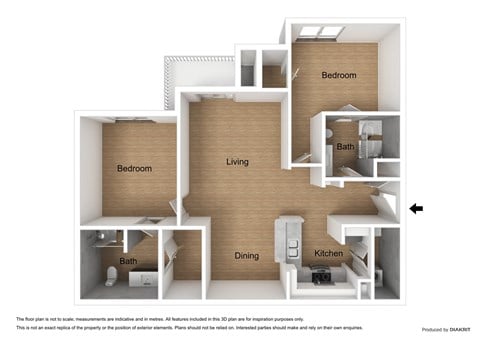 Floor plan for 2 beds, 2 baths, 1083 sqft