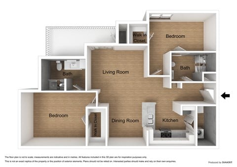 Floor plan for 2 beds, 2 baths, 1186 sqft