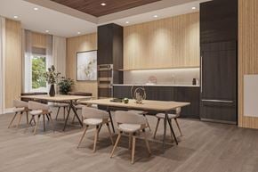 Ottawa apartment for rent - A modern kitchen with a dining table and chairs.