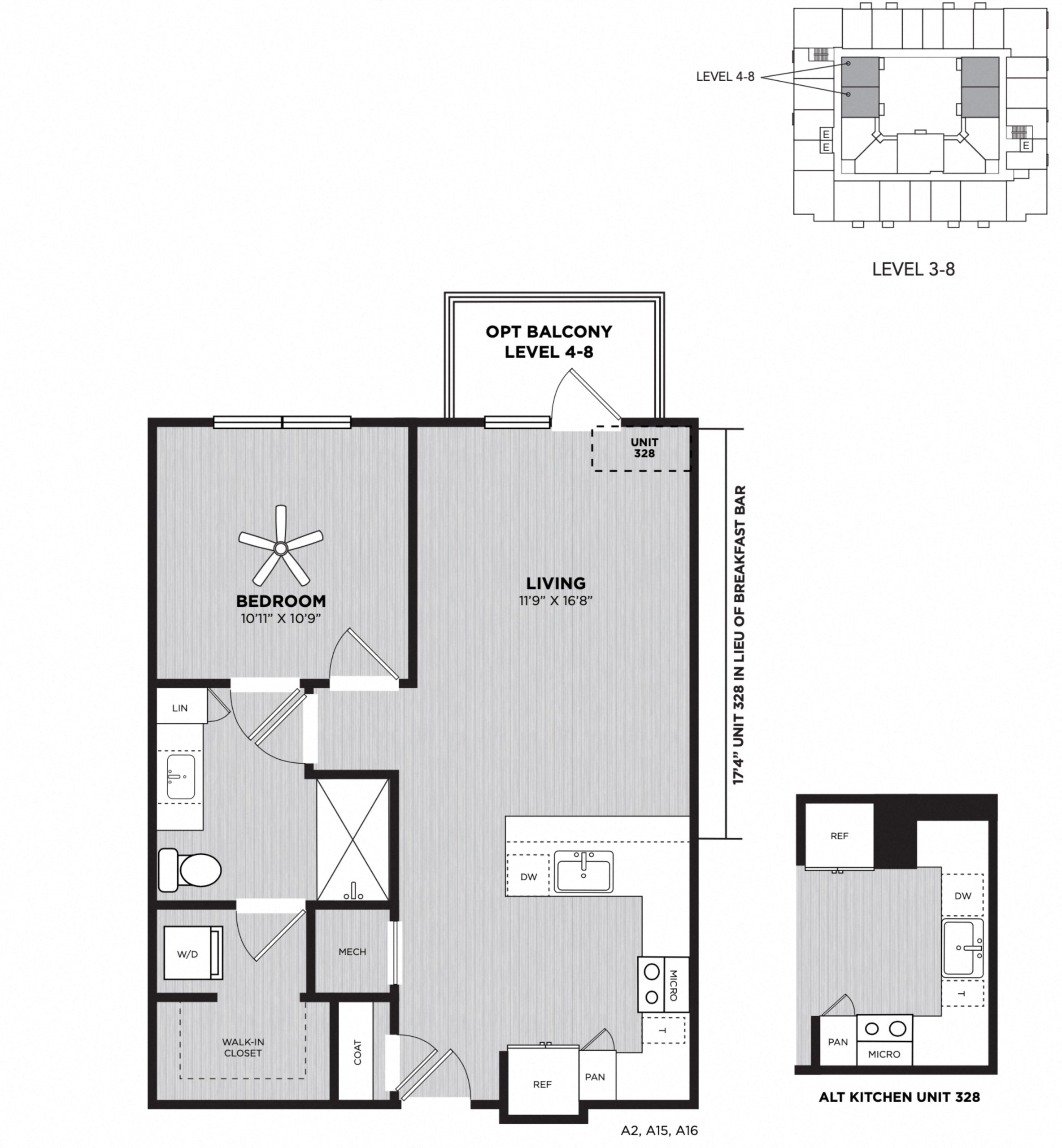 Floor plan for 1 bed, 1 bath, 724 sqft