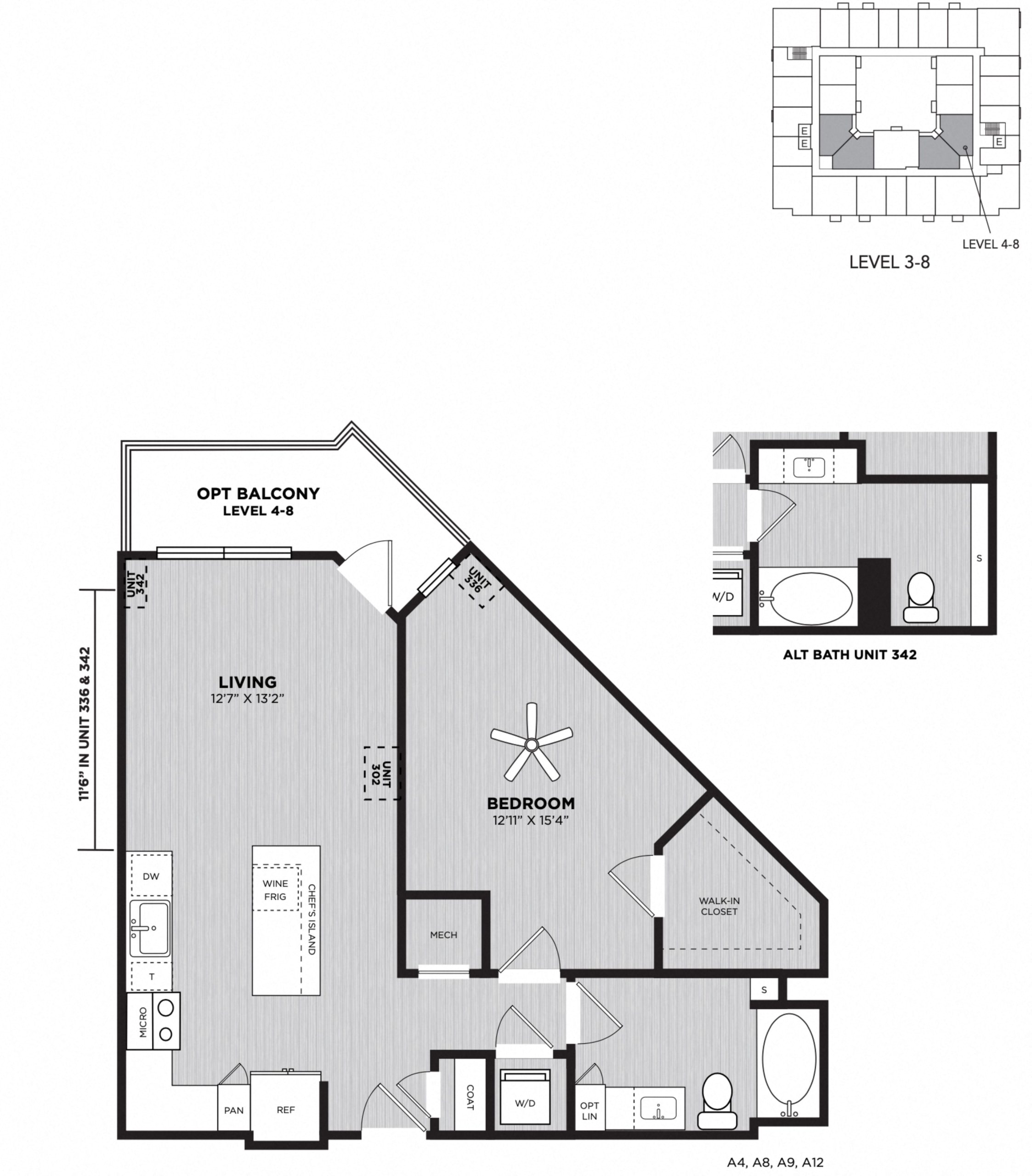 Floor plan for 1 bed, 1 bath, 756 sqft