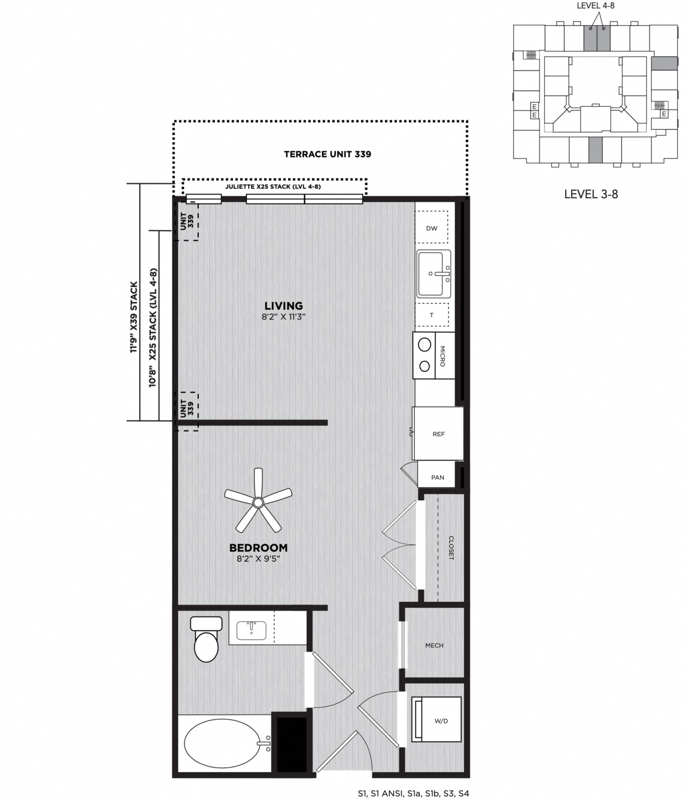 Floor plan for studio, 1 bath, 501 sqft