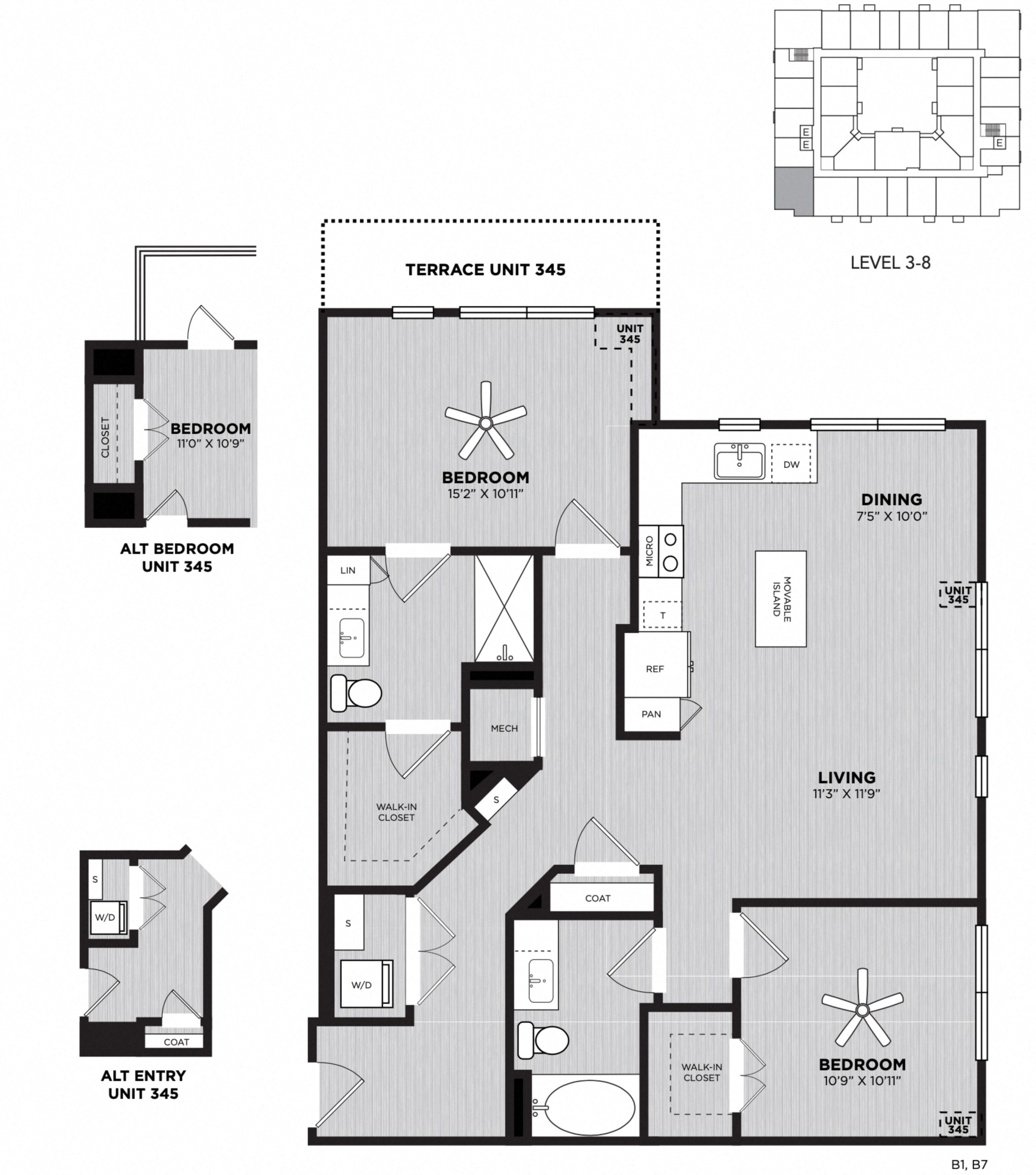 Floor plan for 2 beds, 2 baths, 1155 sqft
