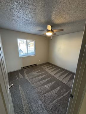 Colorado Springs apartment for rent - A room with a carpeted floor and a ceiling fan.