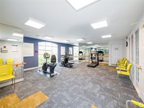 Silver Spring apartment for rent - A gym with a variety of equipment including treadmills, stationary bikes, and weight machines.
