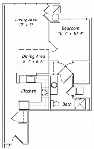 Floor plan for 1 bed, 1 bath, 693 sqft