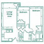 Floor plan for 2 beds, 2 baths, 961 sqft