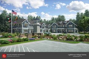 Lindenhurst apartment for rent - A rendering of a residential area with a house and a flag.