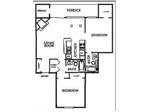 Floor plan for 2 beds, 2 baths, 928 sqft