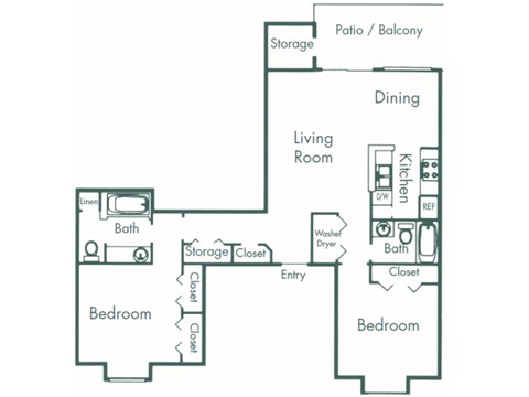 Floor plan for 2 beds, 2 baths, 1062 sqft