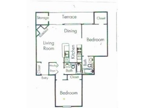 Floor plan for 2 beds, 2 baths, 1014 sqft