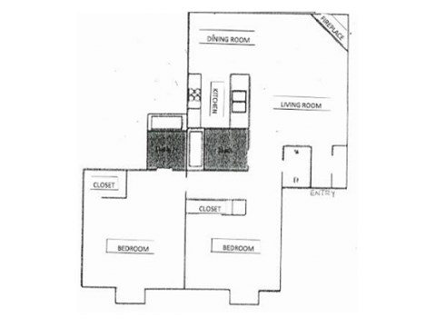 Floor plan for 2 beds, 2 baths, 951 sqft