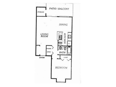 Floor plan for 1 bed, 1 bath, 714 sqft