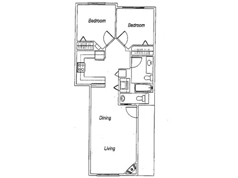 Floor plan for 2 beds, 1.5 baths, 874 sqft
