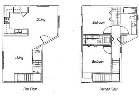 Floor plan for 2 beds, 1.5 baths, 1108 sqft