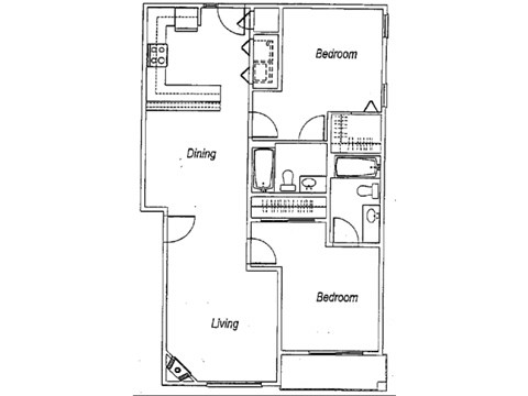 Floor plan for 2 beds, 2 baths, 1117 sqft