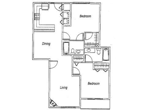 Floor plan for 2 beds, 2 baths, 1128 sqft