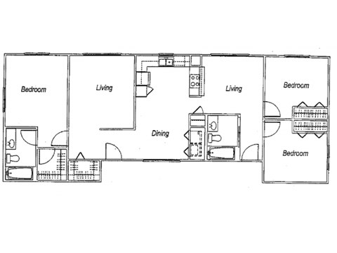 Floor plan for 3 beds, 2 baths, 1389 sqft